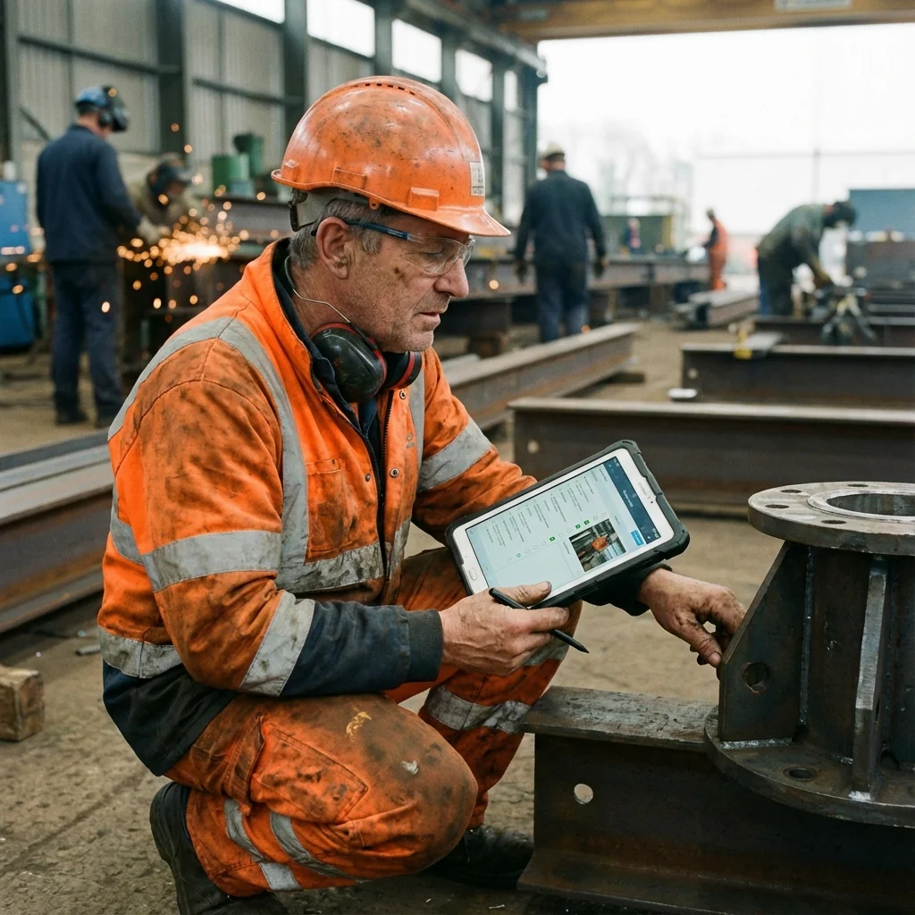 Inspecteur réalisant un audit visuel avec tablette